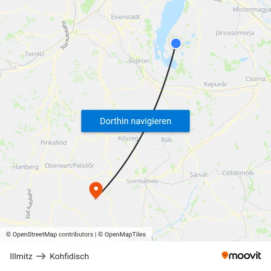 Illmitz to Kohfidisch map