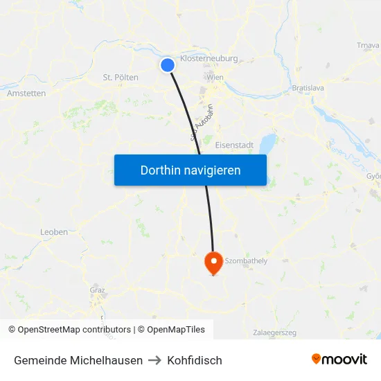 Gemeinde Michelhausen to Kohfidisch map