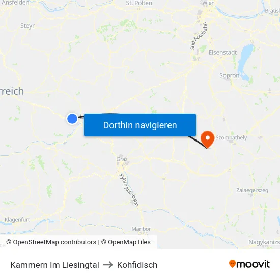 Kammern Im Liesingtal to Kohfidisch map