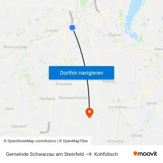 Gemeinde Schwarzau am Steinfeld to Kohfidisch map