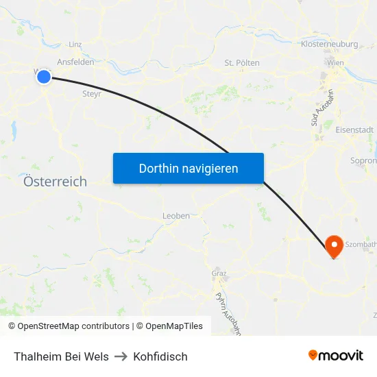 Thalheim Bei Wels to Kohfidisch map
