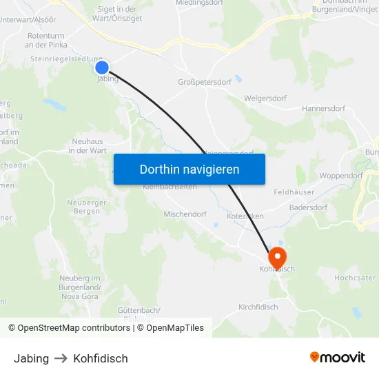 Jabing to Kohfidisch map