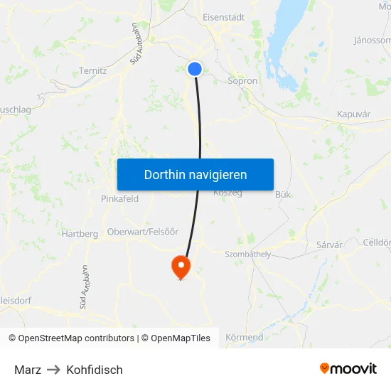 Marz to Kohfidisch map