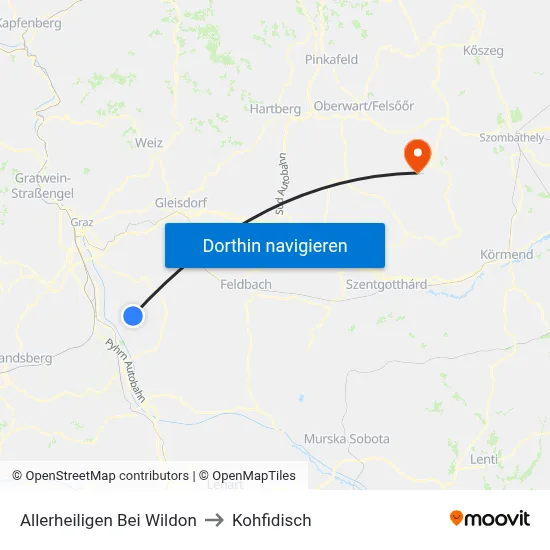 Allerheiligen Bei Wildon to Kohfidisch map