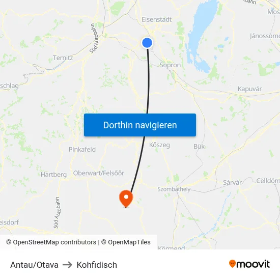 Antau/Otava to Kohfidisch map