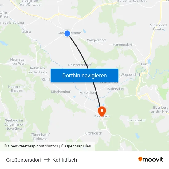 Großpetersdorf to Kohfidisch map