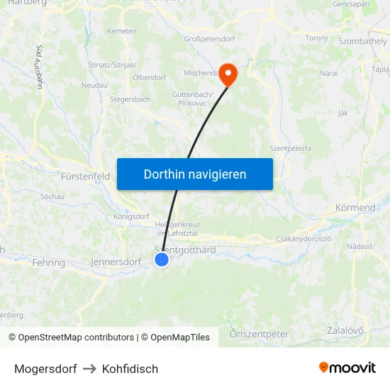 Mogersdorf to Kohfidisch map