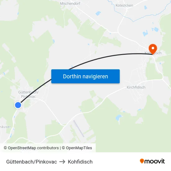 Güttenbach/Pinkovac to Kohfidisch map