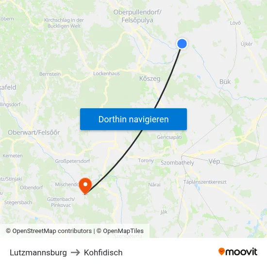 Lutzmannsburg to Kohfidisch map