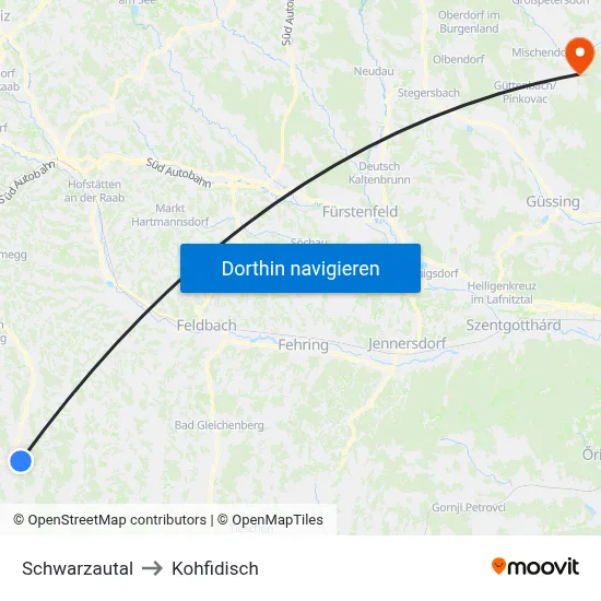 Schwarzautal to Kohfidisch map