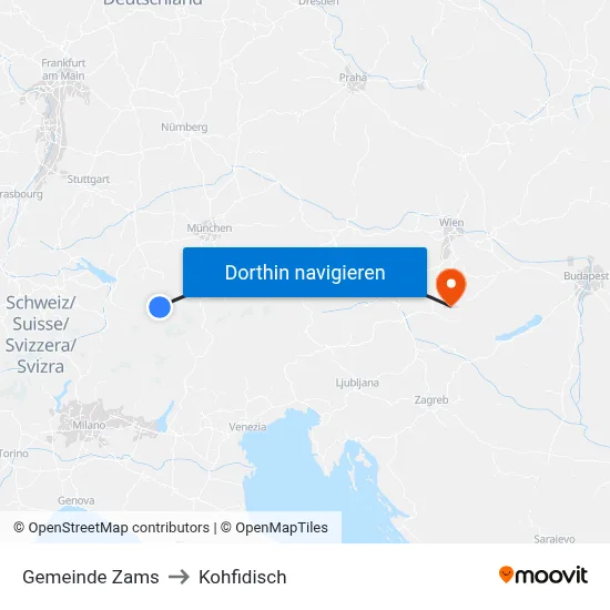 Gemeinde Zams to Kohfidisch map