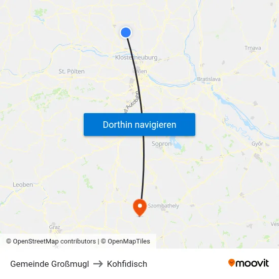 Gemeinde Großmugl to Kohfidisch map