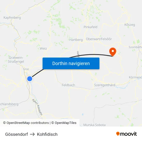Gössendorf to Kohfidisch map