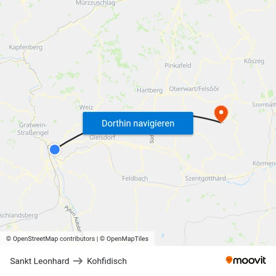 Sankt Leonhard to Kohfidisch map