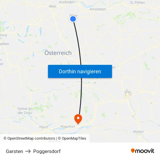 Garsten to Poggersdorf map