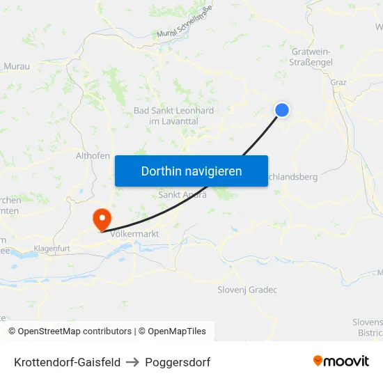 Krottendorf-Gaisfeld to Poggersdorf map