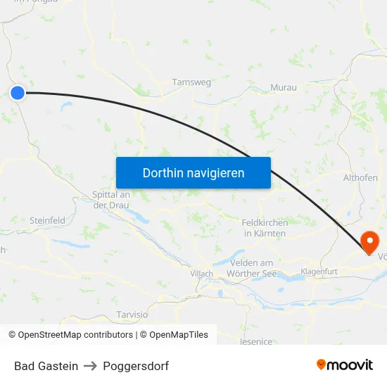 Bad Gastein to Poggersdorf map