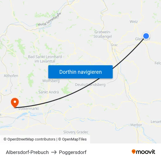 Albersdorf-Prebuch to Poggersdorf map