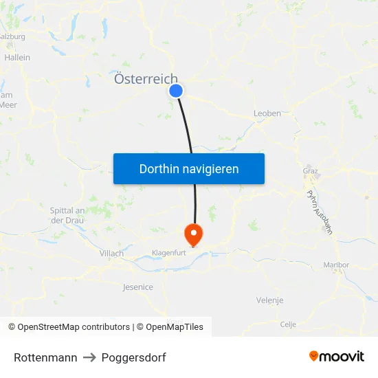 Rottenmann to Poggersdorf map