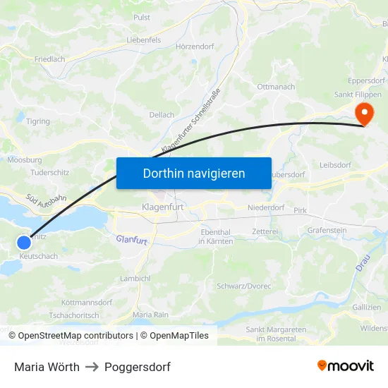 Maria Wörth to Poggersdorf map