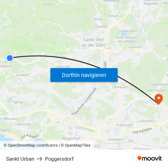 Sankt Urban to Poggersdorf map
