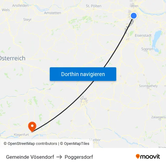 Gemeinde Vösendorf to Poggersdorf map