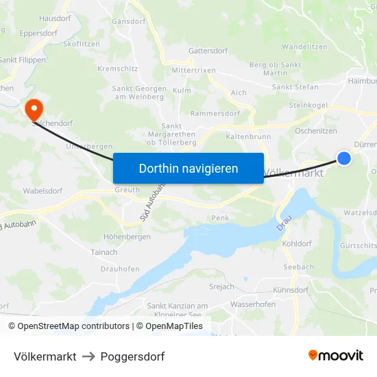 Völkermarkt to Poggersdorf map