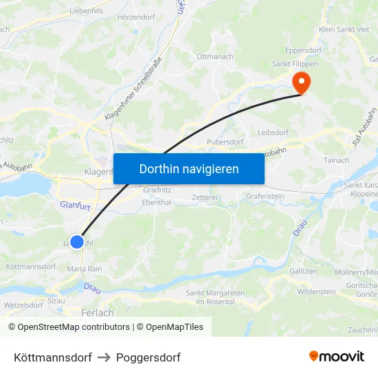 Köttmannsdorf to Poggersdorf map