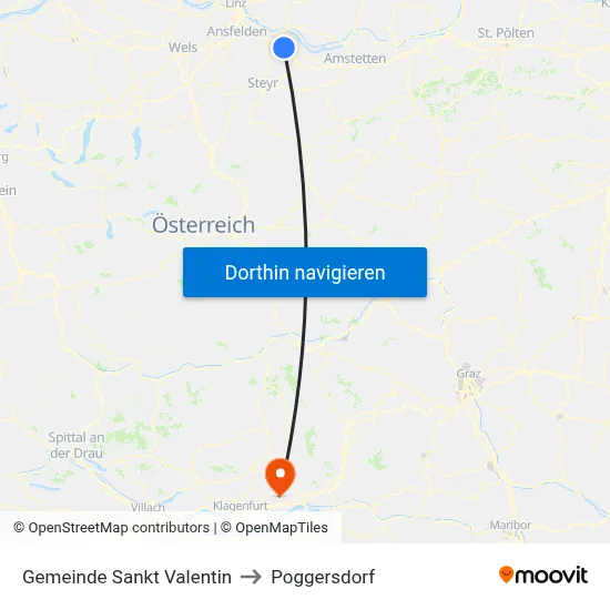 Gemeinde Sankt Valentin to Poggersdorf map