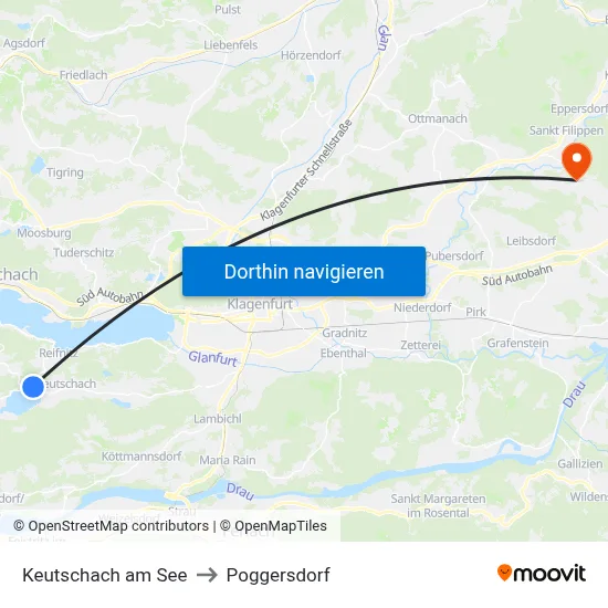 Keutschach am See to Poggersdorf map