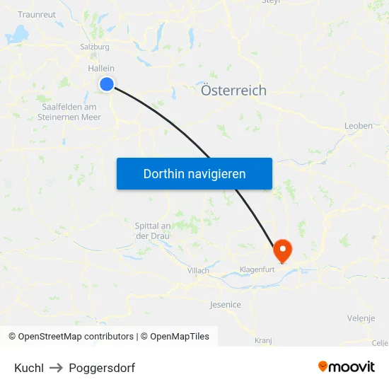 Kuchl to Poggersdorf map