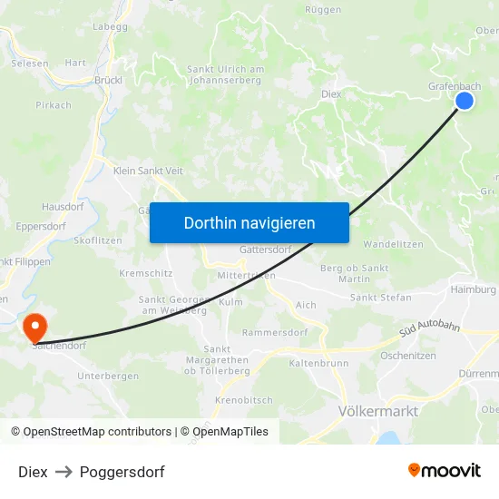 Diex to Poggersdorf map