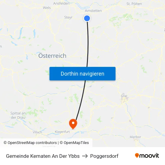 Gemeinde Kematen An Der Ybbs to Poggersdorf map