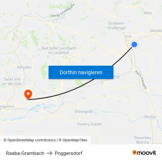 Raaba-Grambach to Poggersdorf map