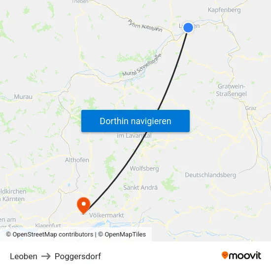 Leoben to Poggersdorf map