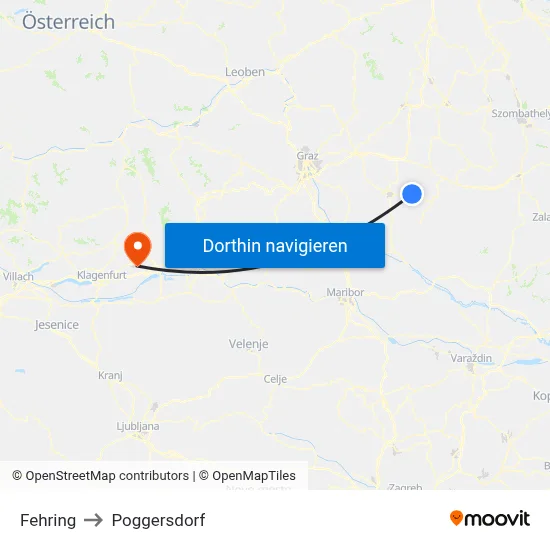 Fehring to Poggersdorf map
