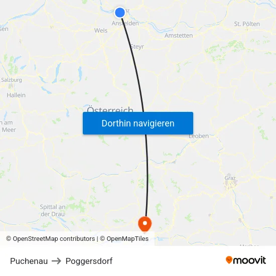 Puchenau to Poggersdorf map