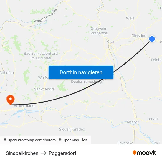Sinabelkirchen to Poggersdorf map
