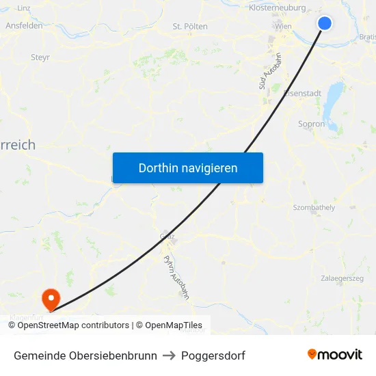 Gemeinde Obersiebenbrunn to Poggersdorf map