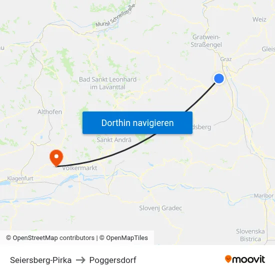 Seiersberg-Pirka to Poggersdorf map
