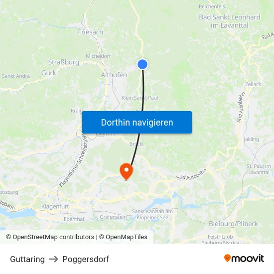 Guttaring to Poggersdorf map