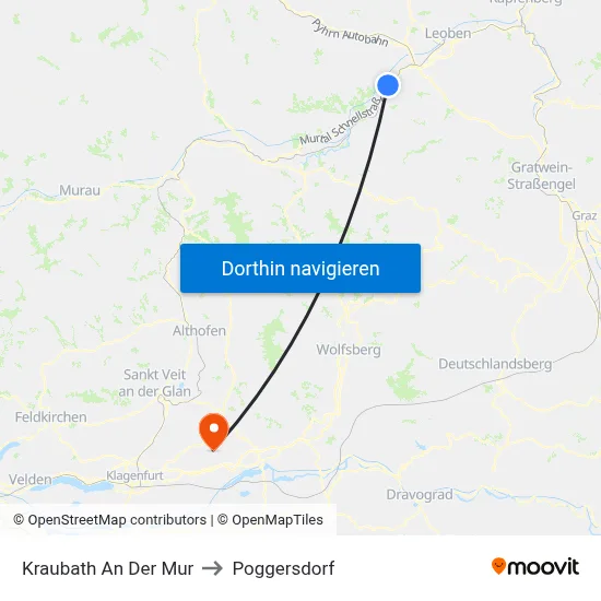 Kraubath An Der Mur to Poggersdorf map