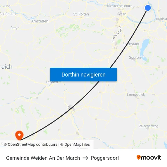 Gemeinde Weiden An Der March to Poggersdorf map