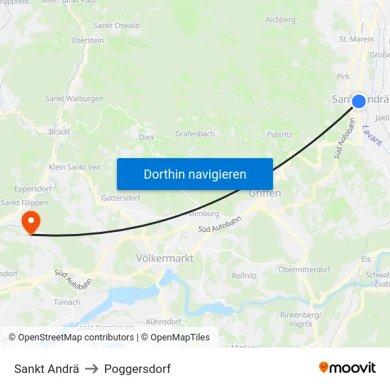 Sankt Andrä to Poggersdorf map