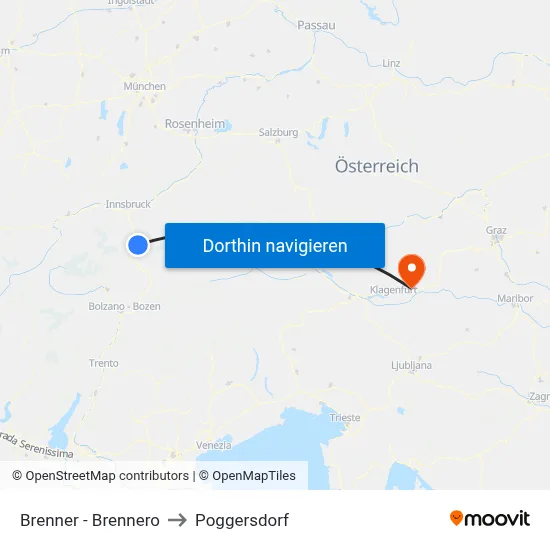 Brenner - Brennero to Poggersdorf map