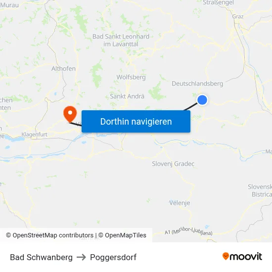 Bad Schwanberg to Poggersdorf map