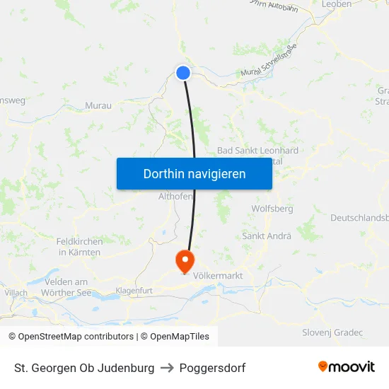 St. Georgen Ob Judenburg to Poggersdorf map
