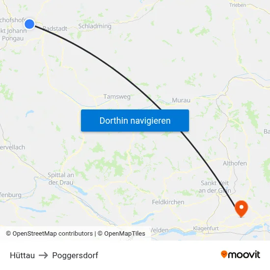 Hüttau to Poggersdorf map