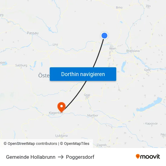 Gemeinde Hollabrunn to Poggersdorf map
