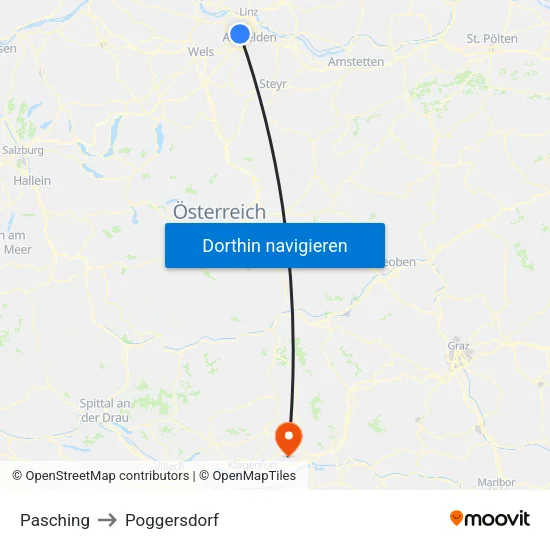 Pasching to Poggersdorf map